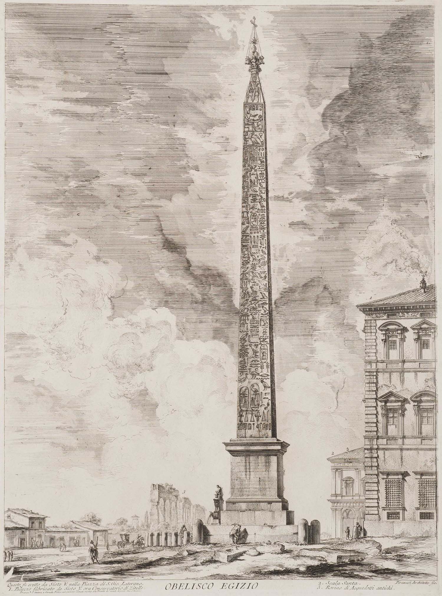 A detailed drawing of an obelisk in Rome.