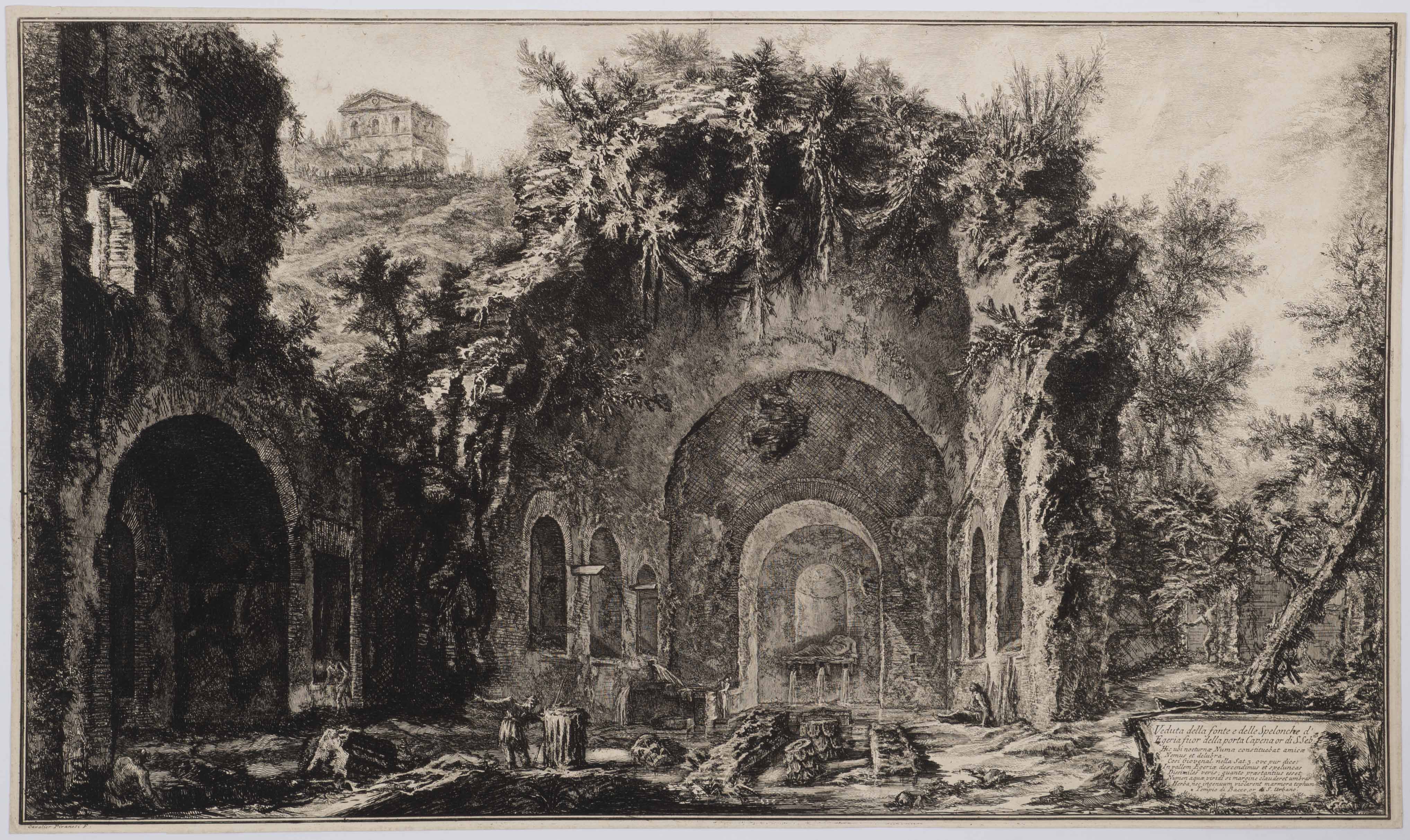 An engraving depicting a prominent stone archway, showcasing intricate architectural details.