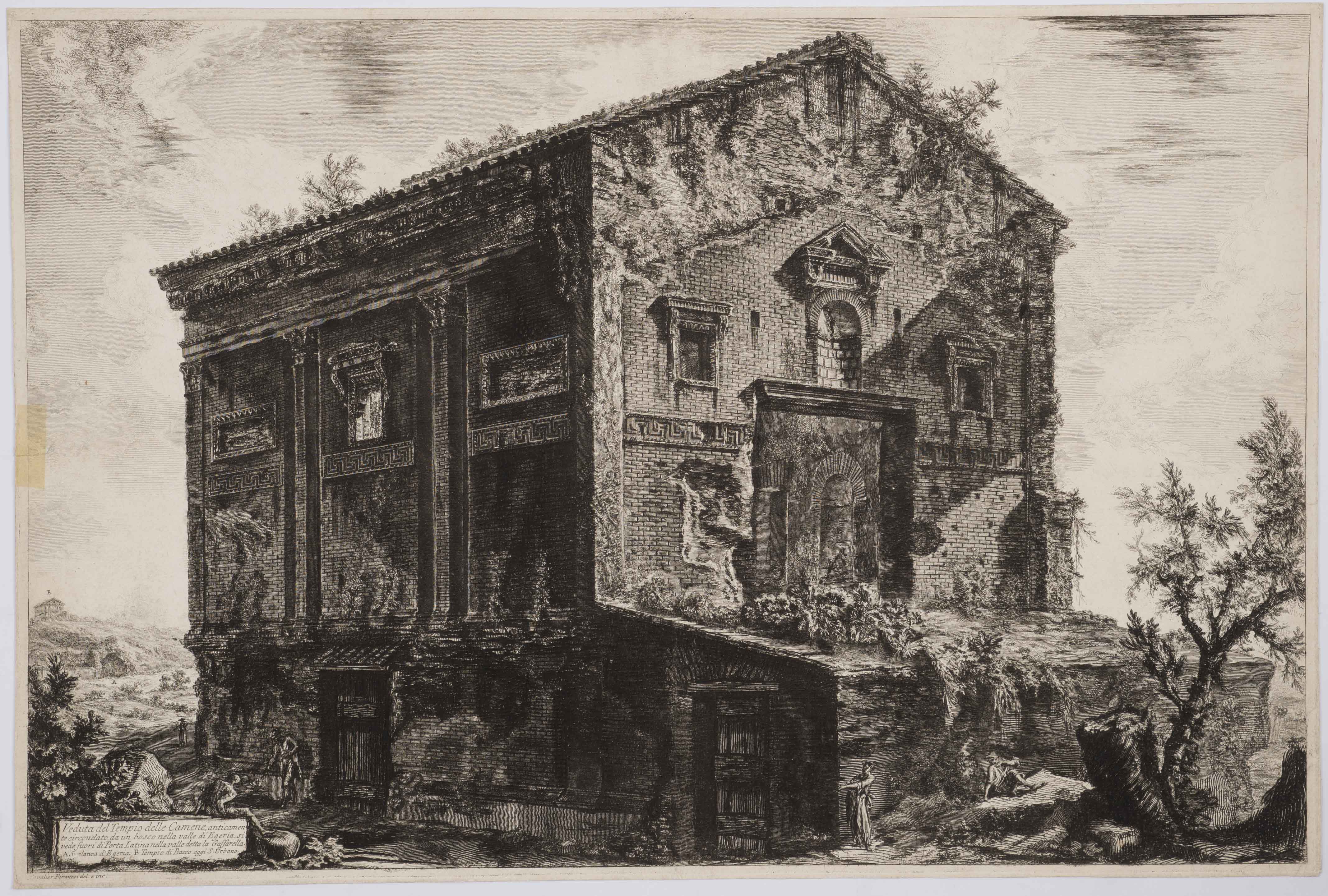 A drawing depicting a building featuring a prominent large opening.