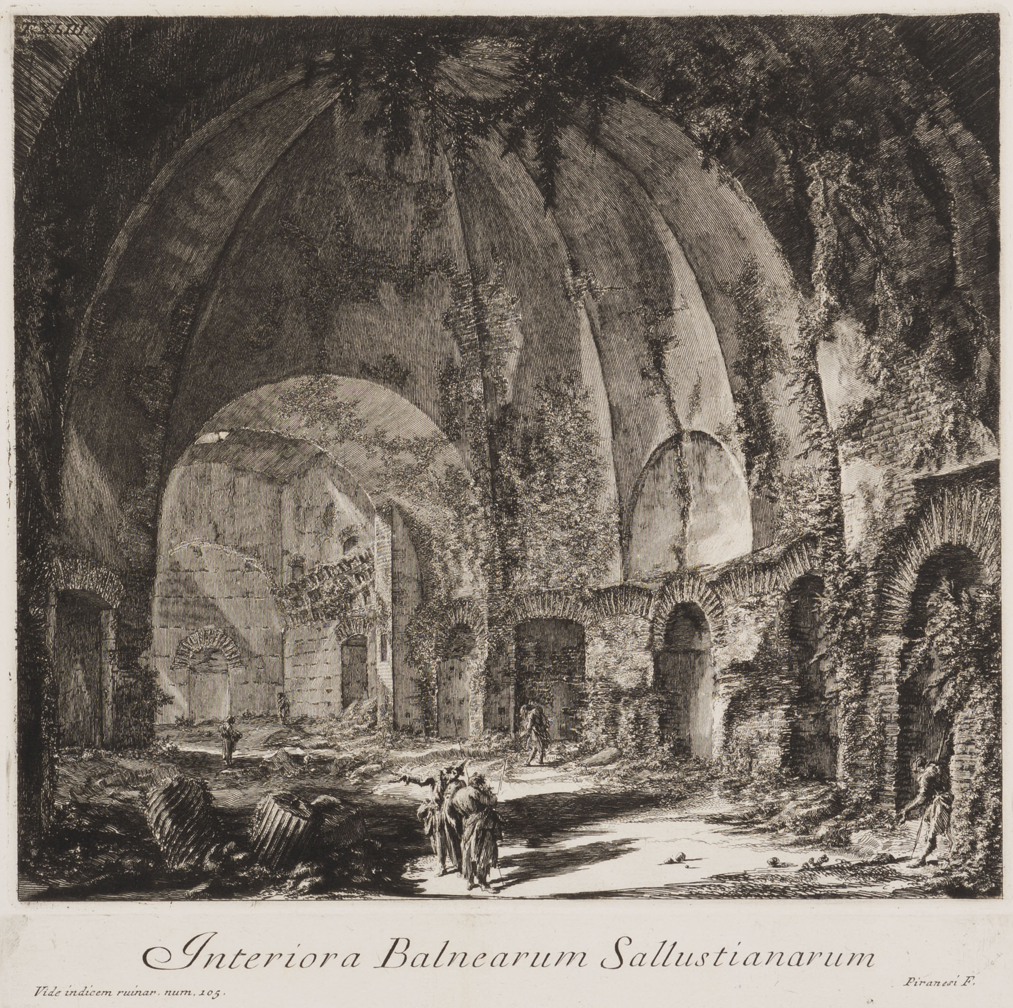 An engraving depicting the detailed interior of a historic building, showcasing architectural elements and design features.