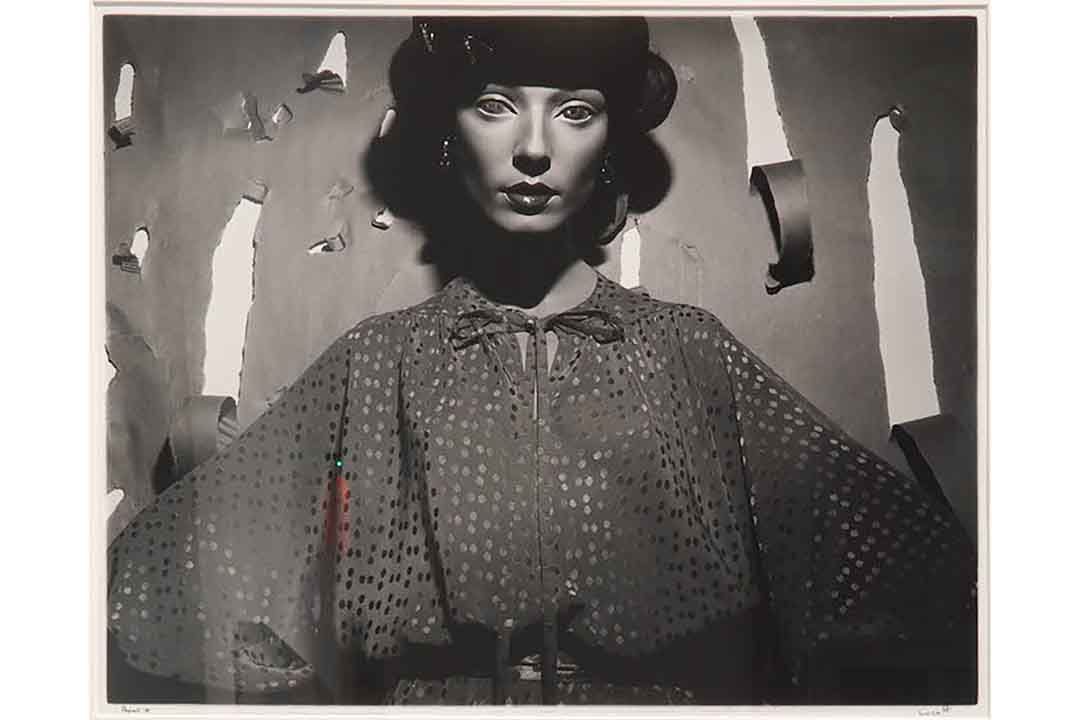 Black and white photograph by Stephen Livick of a mannequin dressed as a woman