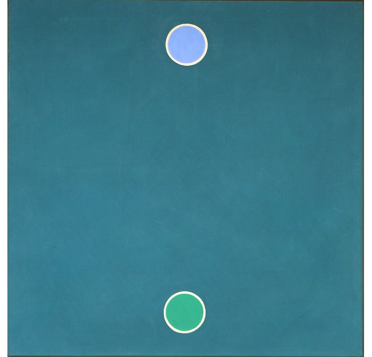 Thomas Downing, Pool Green painting with blue and green circles [link goes to collection database entry]