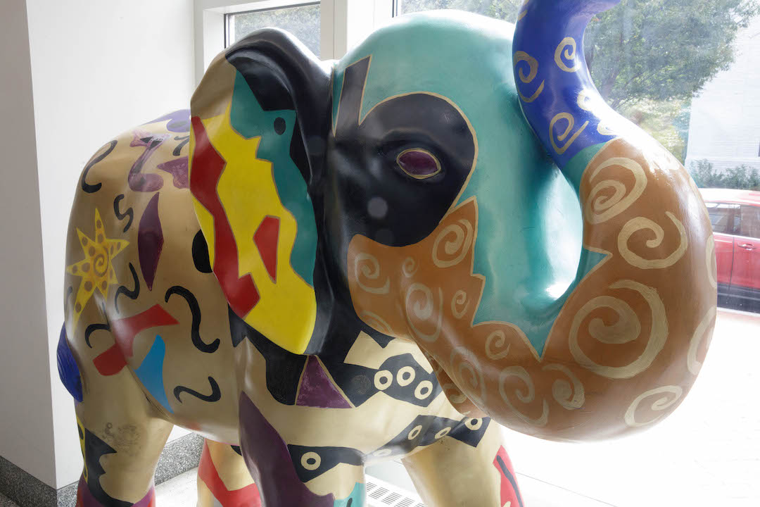 Wilveria Clark Carnival Elephant multi-colored sculpture [link goes to collection database entry]